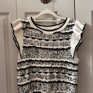 Anthropologie Cream and Black Textured Knit Sweater